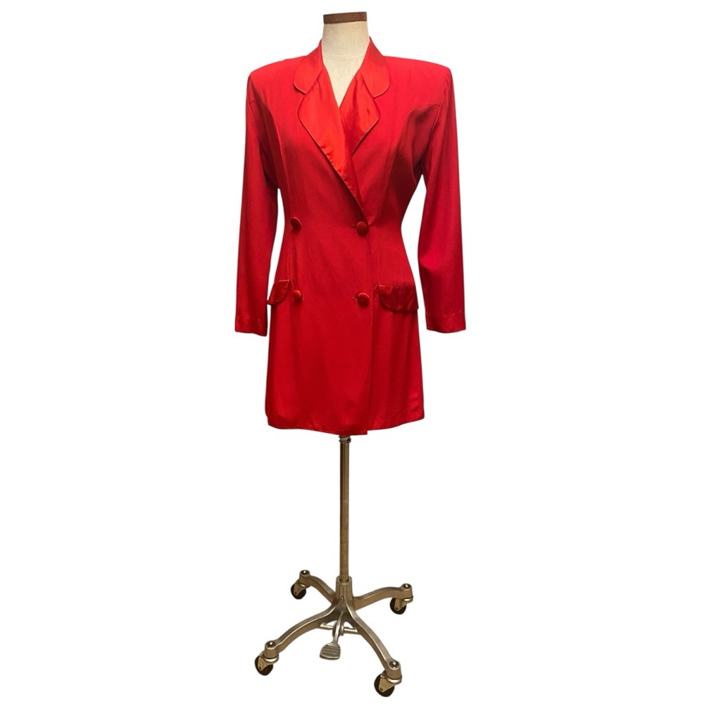 Vintage Joseph Ribkoff Red Double Breasted Tuxedo Jacket Romper Mini Sz 8